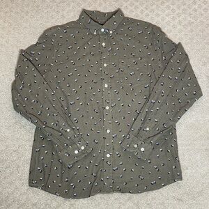 Banana Republic Olive Untucked Slim Fit Double Weave Button Down Shirt Floral